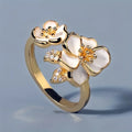 Vintage-Style White Enamel Flower Gold-Tone Ring