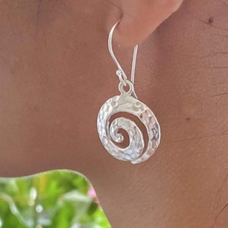 Hammered Silver-Tone Spiral Drop Earrings