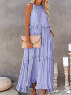 Sleeveless Halter Tiered Ruffle Maxi Dress