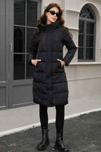Hooded Longline Padded Jacket with Concealed Button Front