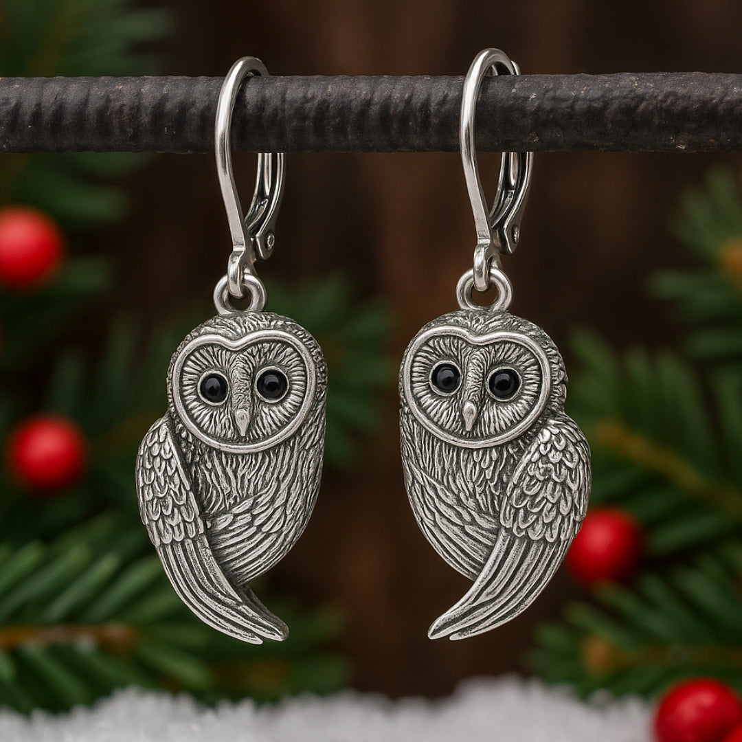 Silver-Tone Owl Earrings