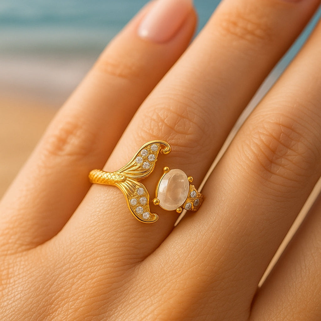 Adjustable Crystal Tail Gold-Tone Ring