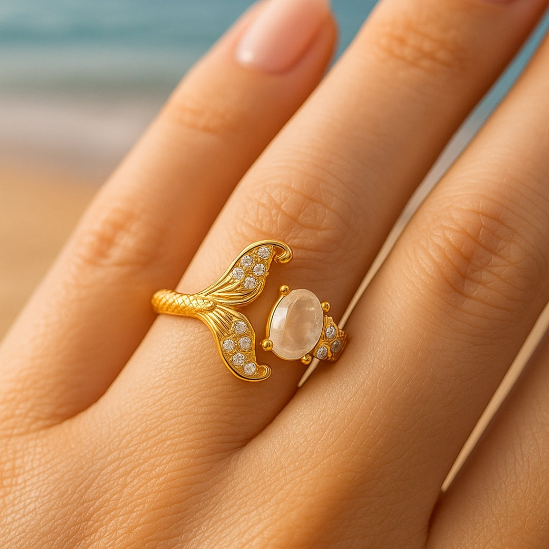 Adjustable Crystal Tail Gold-Tone Ring