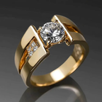 Gold-Plated Modern Solitaire Zirconia Ring