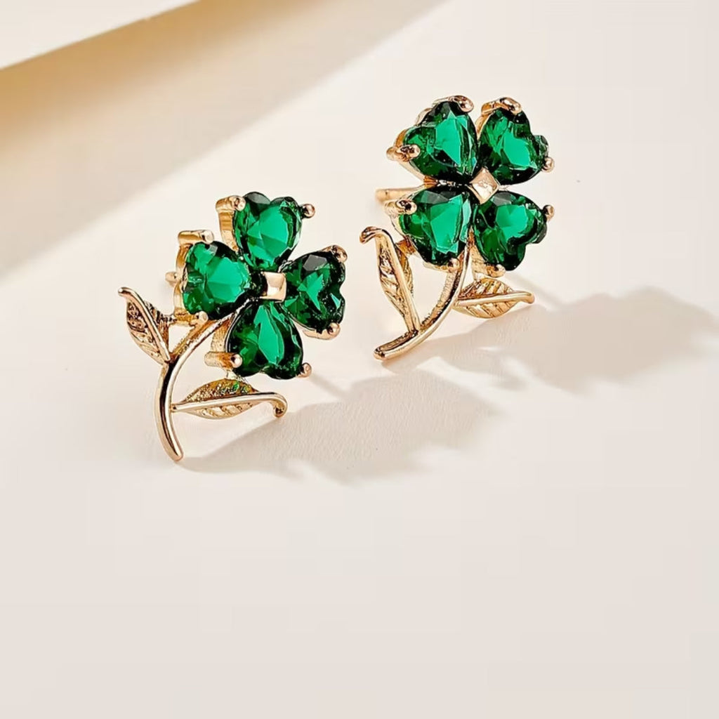 Emerald-Look Clover Stud Earrings