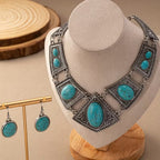 Turquoise statement-sieradenset in vintagestijl