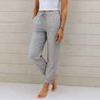 Linen Straight-Leg Trousers with a Drawstring Tie