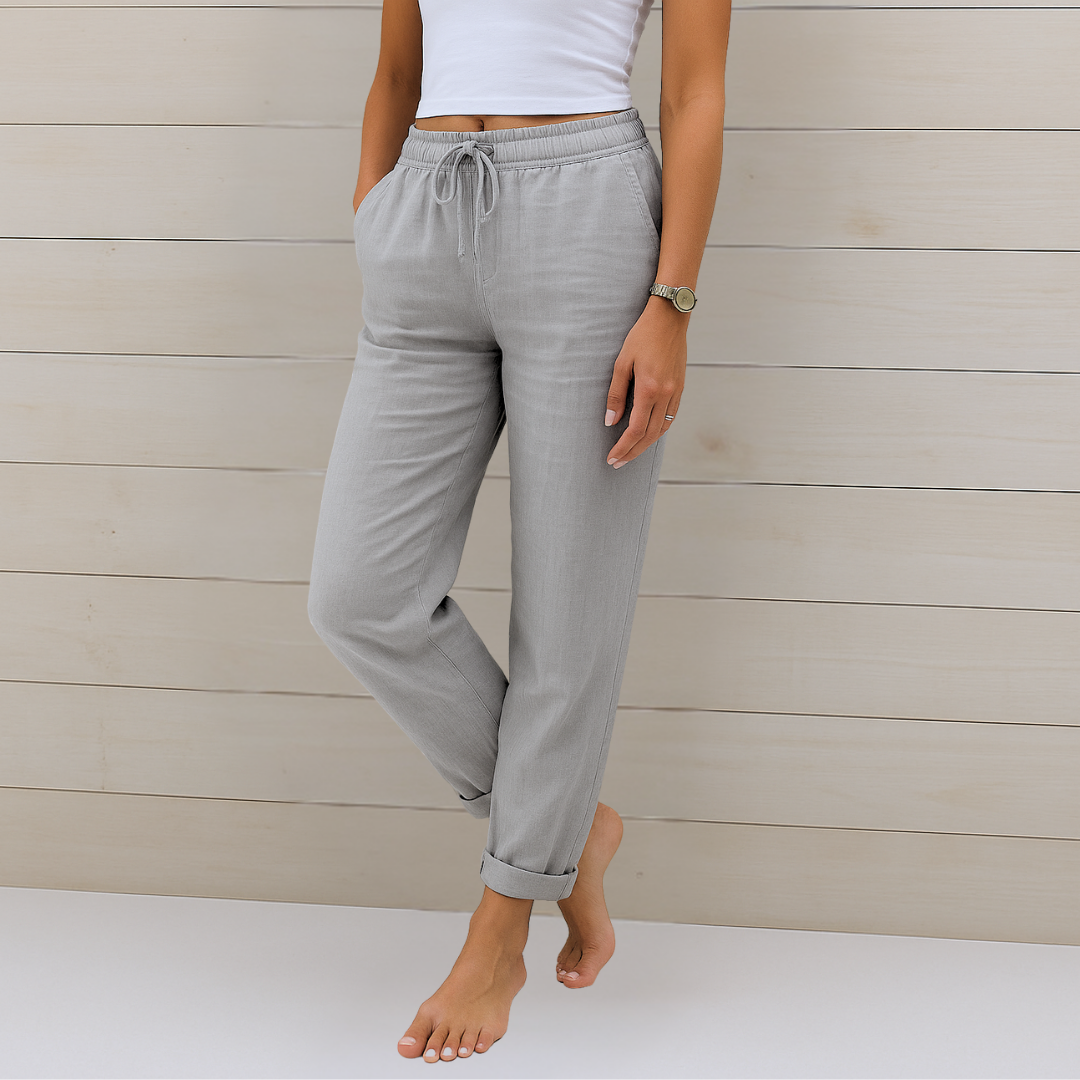 Linen Straight-Leg Trousers with a Drawstring Tie