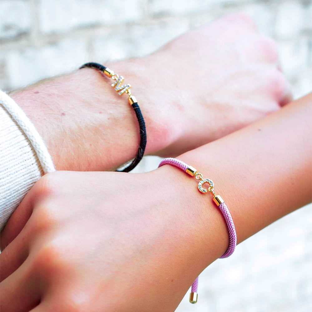 Dainty Initial Cord Bracelet with Pavé Charm