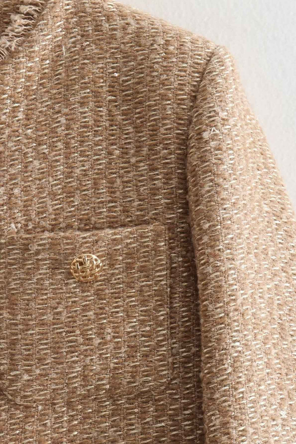 Slim Fit Tweed Style Short Coat with Contrast Trim Detail