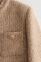 Slim Fit Tweed Style Short Coat with Contrast Trim Detail
