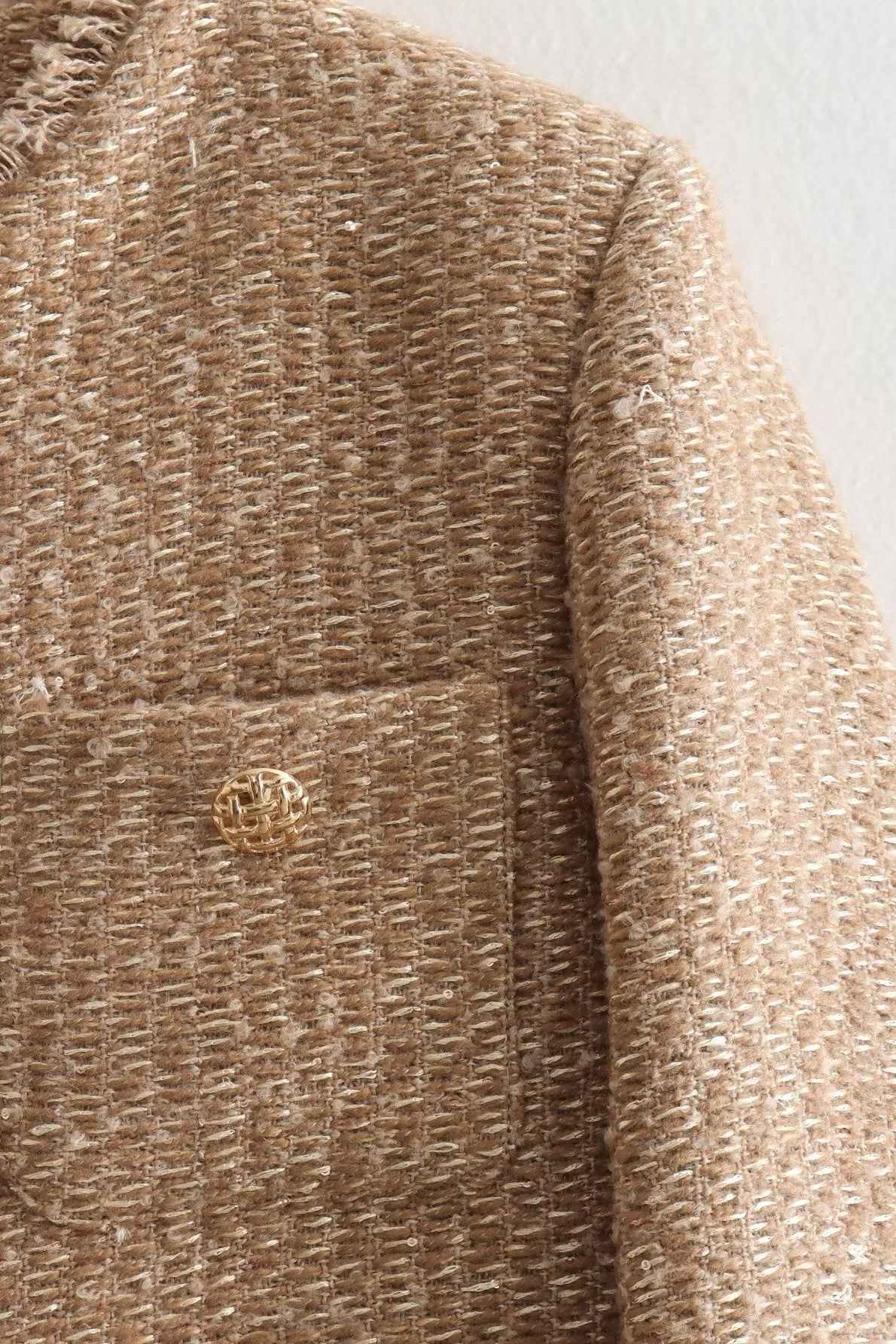 Slim Fit Tweed Style Short Coat with Contrast Trim Detail