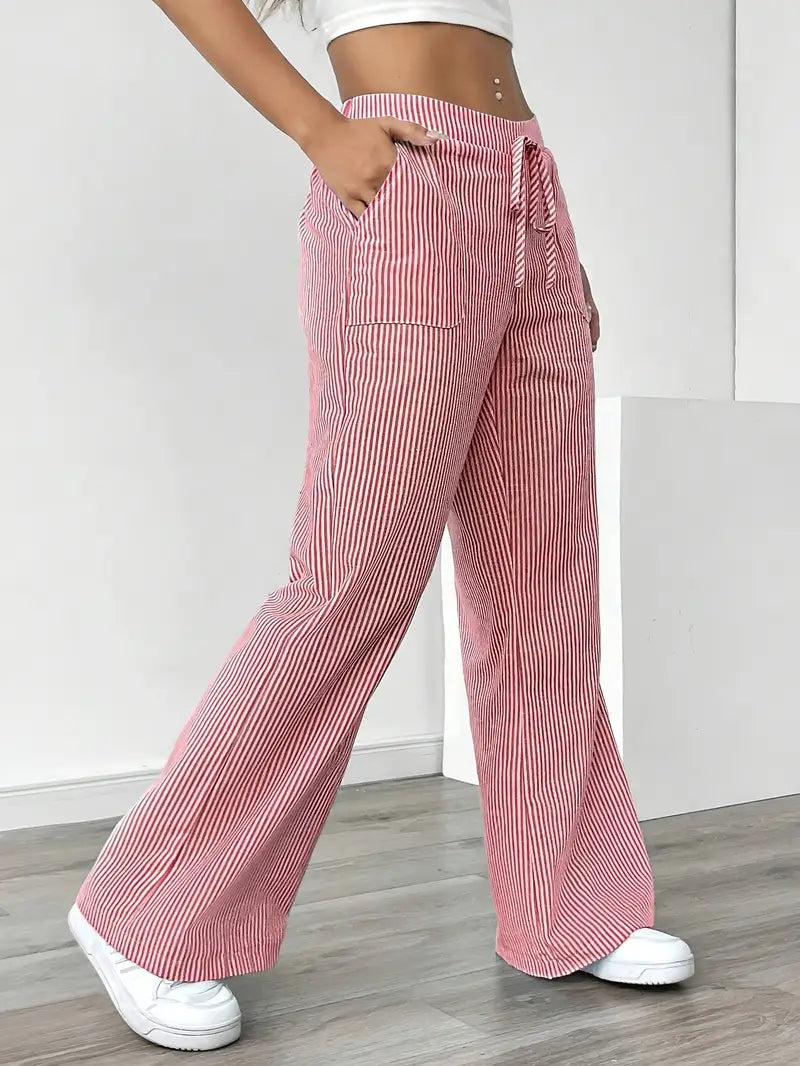 Striped Wide-Leg Trousers with Drawstring Waist