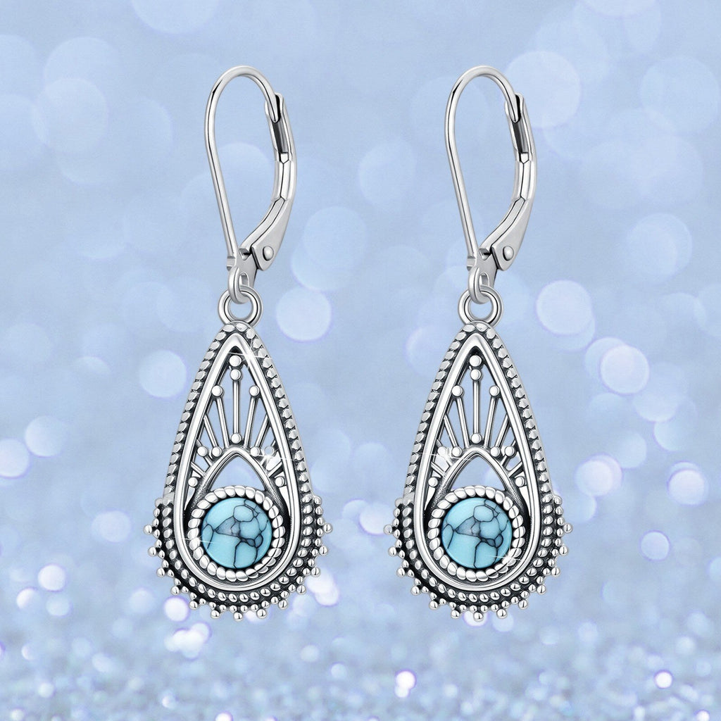 Bohemian Silver-Plated Filigree Teardrop Turquoise Earrings