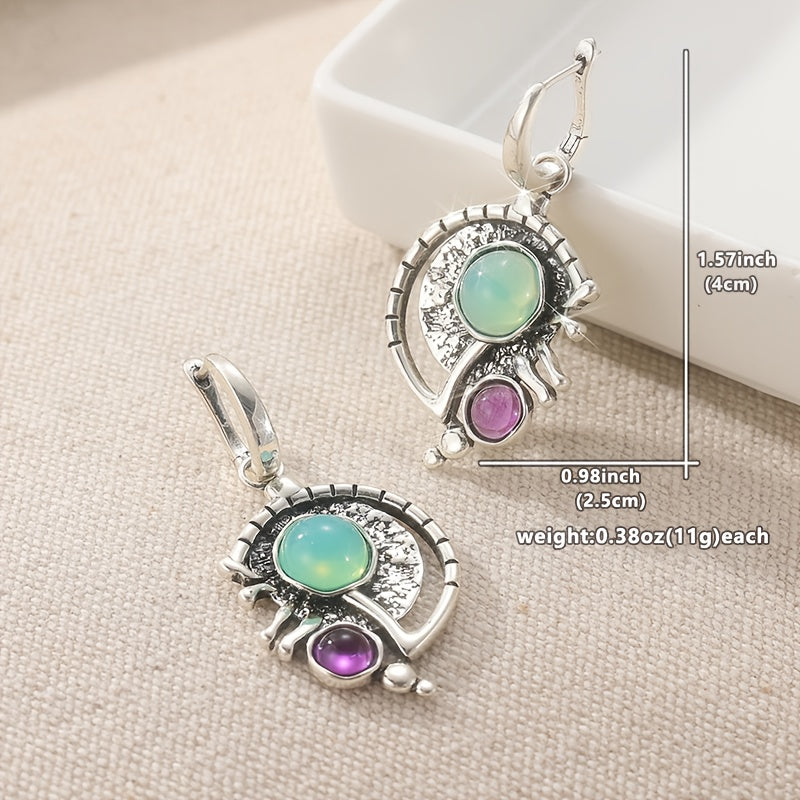 Bohemian Green Zirconia Silver-Plated Drop Earrings