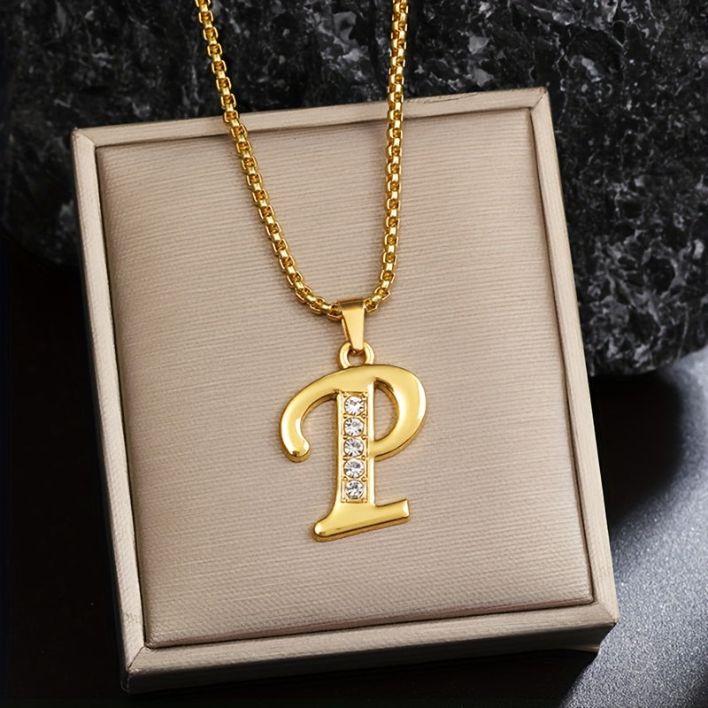 Crystal Accent Initial Necklace in Gold Tone