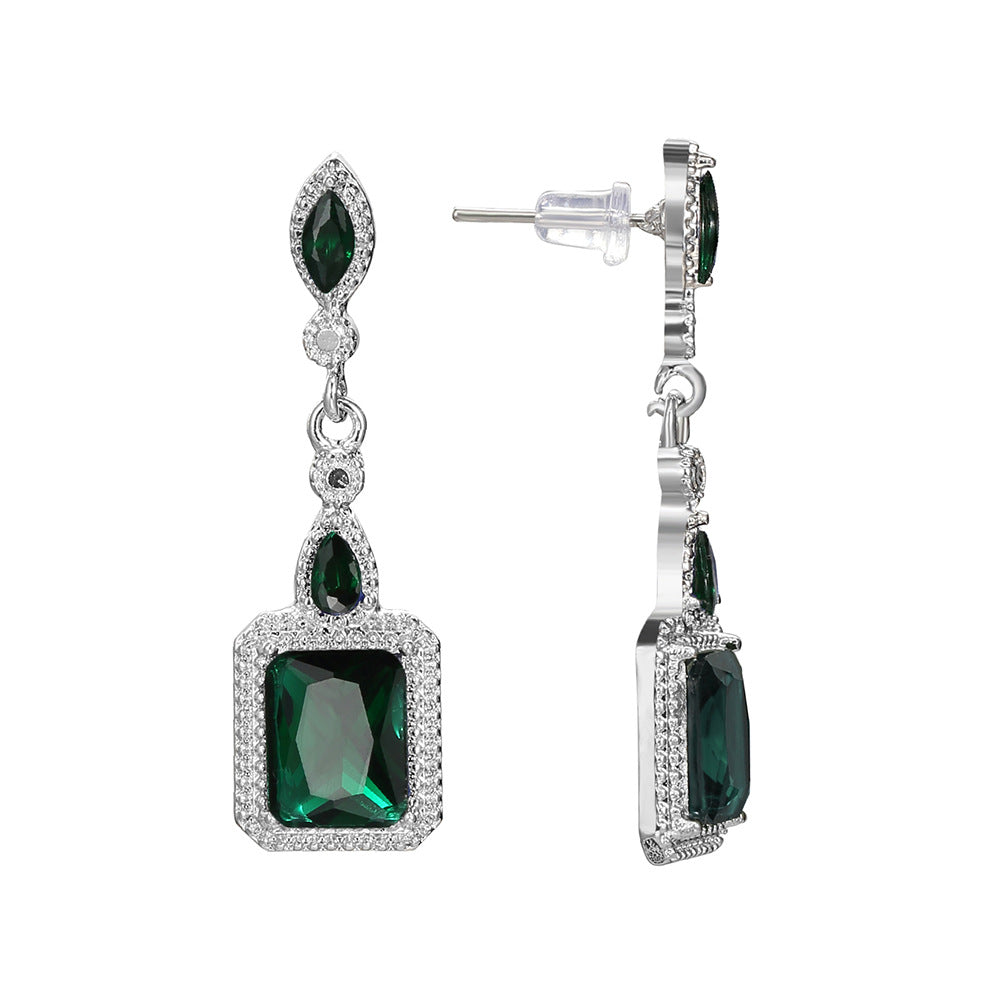 Green Emerald-Cut Linear Drop Earrings