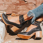 Faux Leather Triple Strap Block Heel Sandals