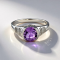Silver-Plated Round Purple Zirconia Ring