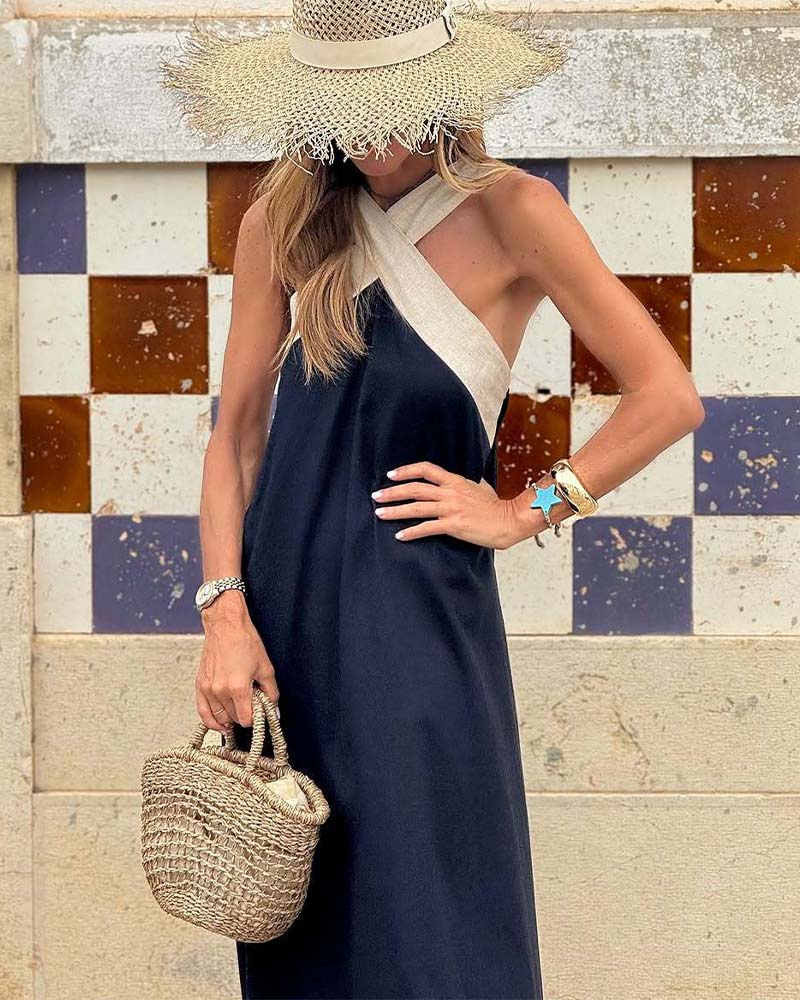 Loose Halter Neck Open Back Maxi Dress
