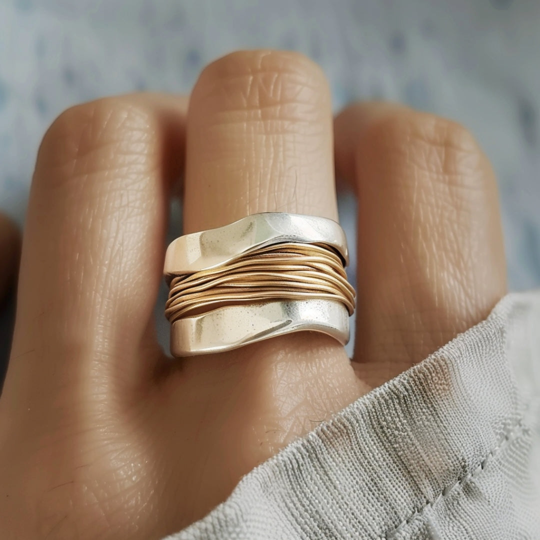 Silver-Tone Ring with Gold-Tone Thread Wrap
