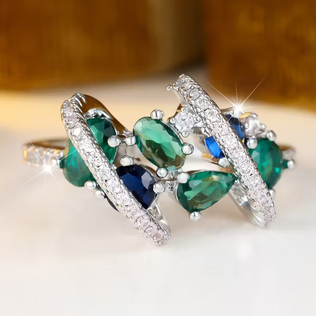 Emerald-Look Multi-Stone Crossover Ring