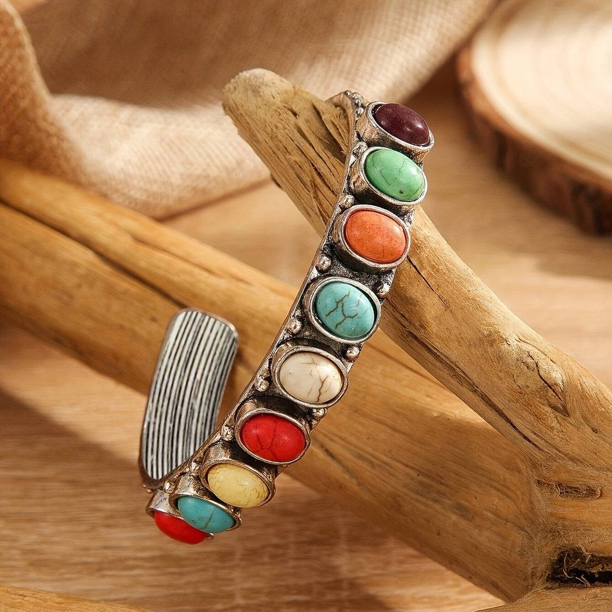 Vintage-Style Multi-Stone Turquoise-Look Cuff Bracelet