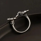 Adjustable Vintage-Style Silver-Plated Hummingbird and Flower Open Ring
