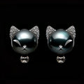 Dark Pearl Cat Earrings