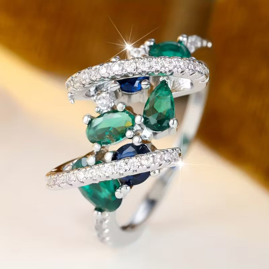 Emerald-Look Multi-Stone Crossover Ring