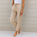 Linen Straight-Leg Trousers with a Drawstring Tie