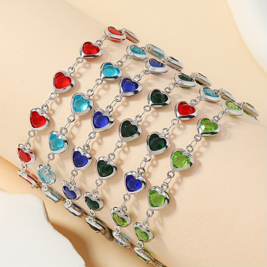 Stainless Steel Heart Link Bracelet with Enamel Colours