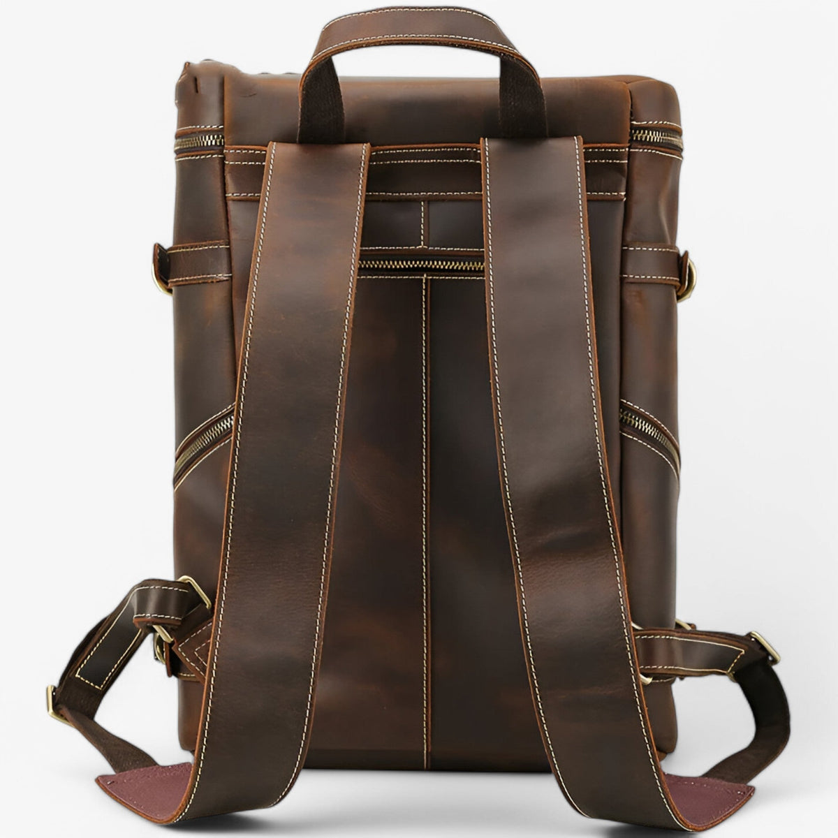 Luxury Full-Grain Leather Laptop Backpack with Padded Back