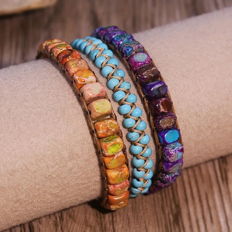 Rainbow Bead Wrap Bracelet with Gold-Tone Heart Charm