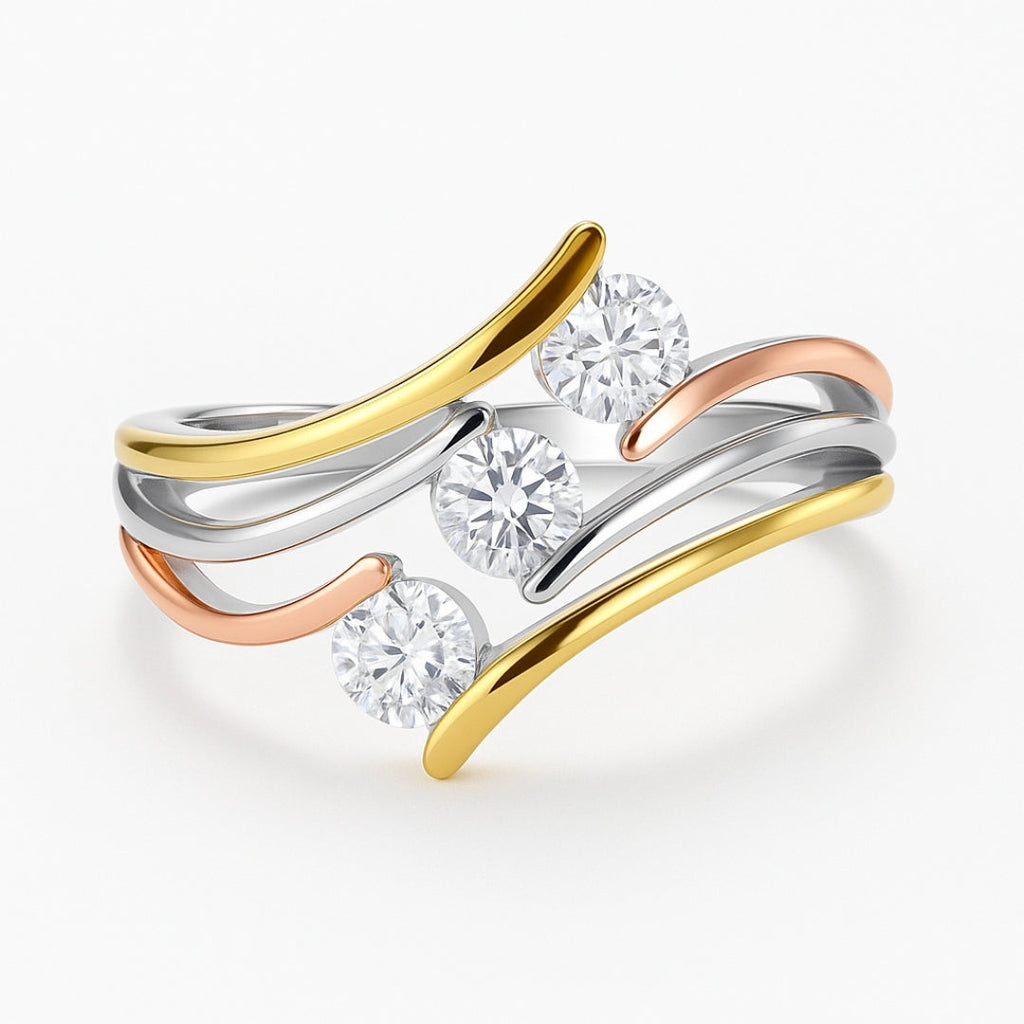 Three-Tone Zirconia Orbit Ring