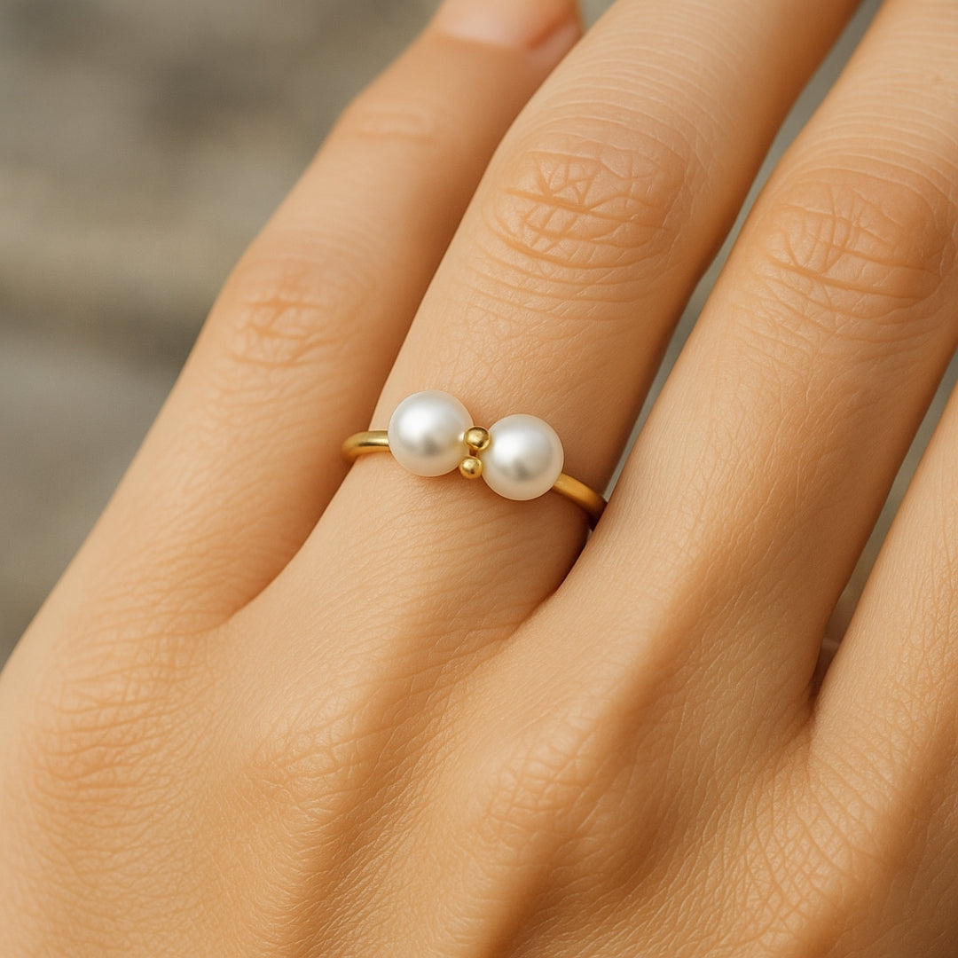 Fine Double Pearl Gold-Tone Ring