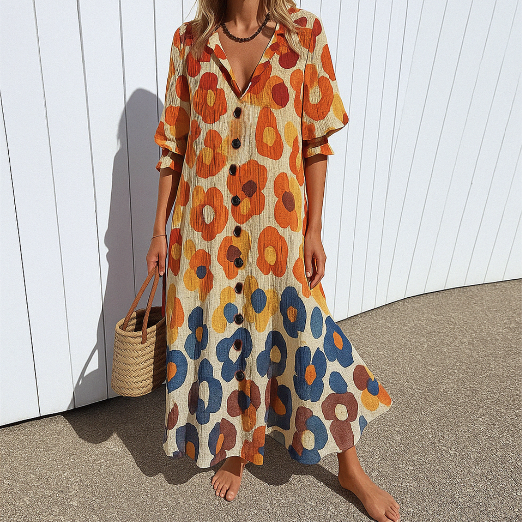 Button-Front Long Sleeve Shirt Maxi Dress