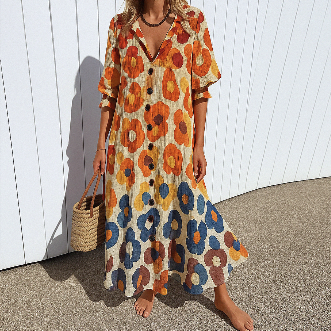Button-Front Long Sleeve Shirt Maxi Dress