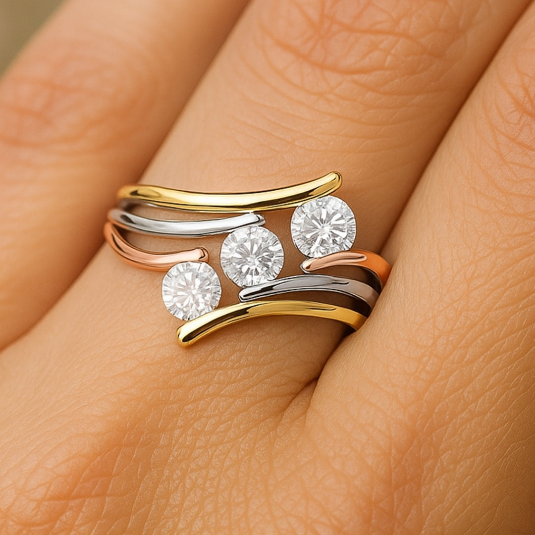 Three-Tone Zirconia Orbit Ring