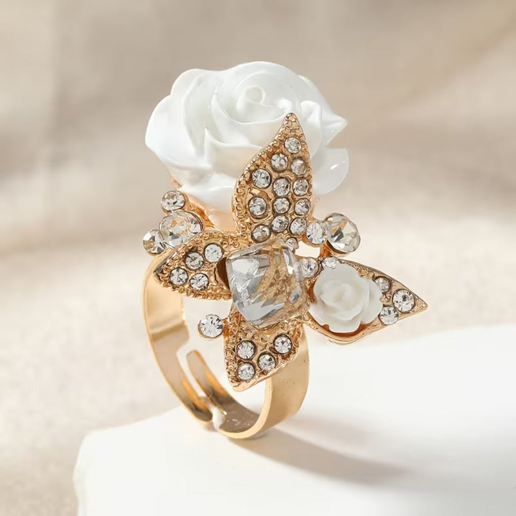 Rose Floral Ring in Three Colours