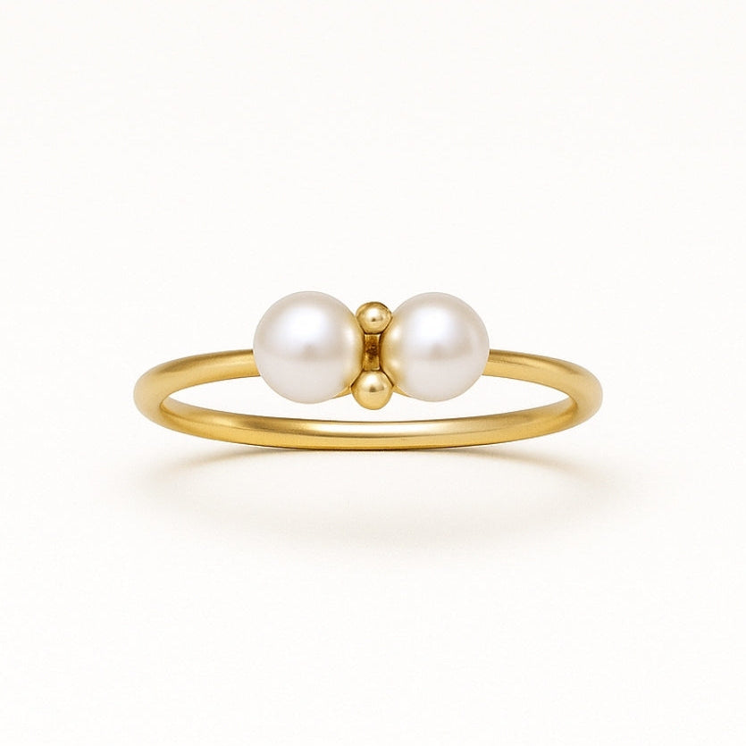 Fine Double Pearl Gold-Tone Ring