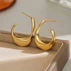 Sculpted Crescent Hoop Earrings in Gold Tone