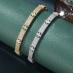 Floral Design Zirconia Inlaid Bracelet in Two Tones