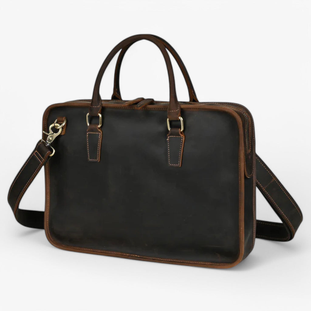 Dark Brown Leather Laptop Bag with Shoulder Strap