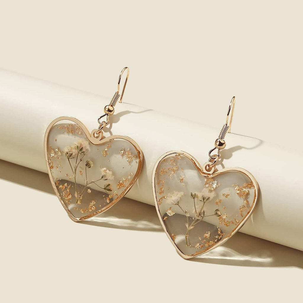 Flower Design Heart Charm Drop Earrings