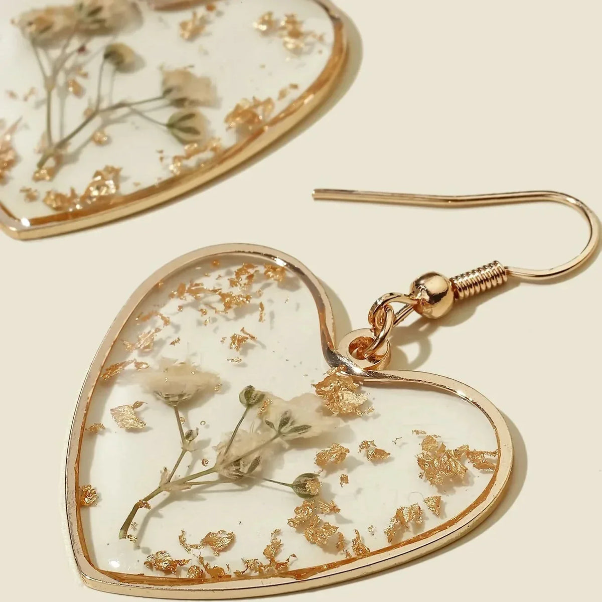 Flower Design Heart Charm Drop Earrings