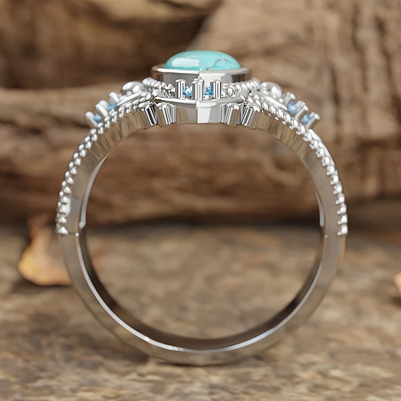 Bohemian Retro Blue Crystal Inlaid Turquoise Ring