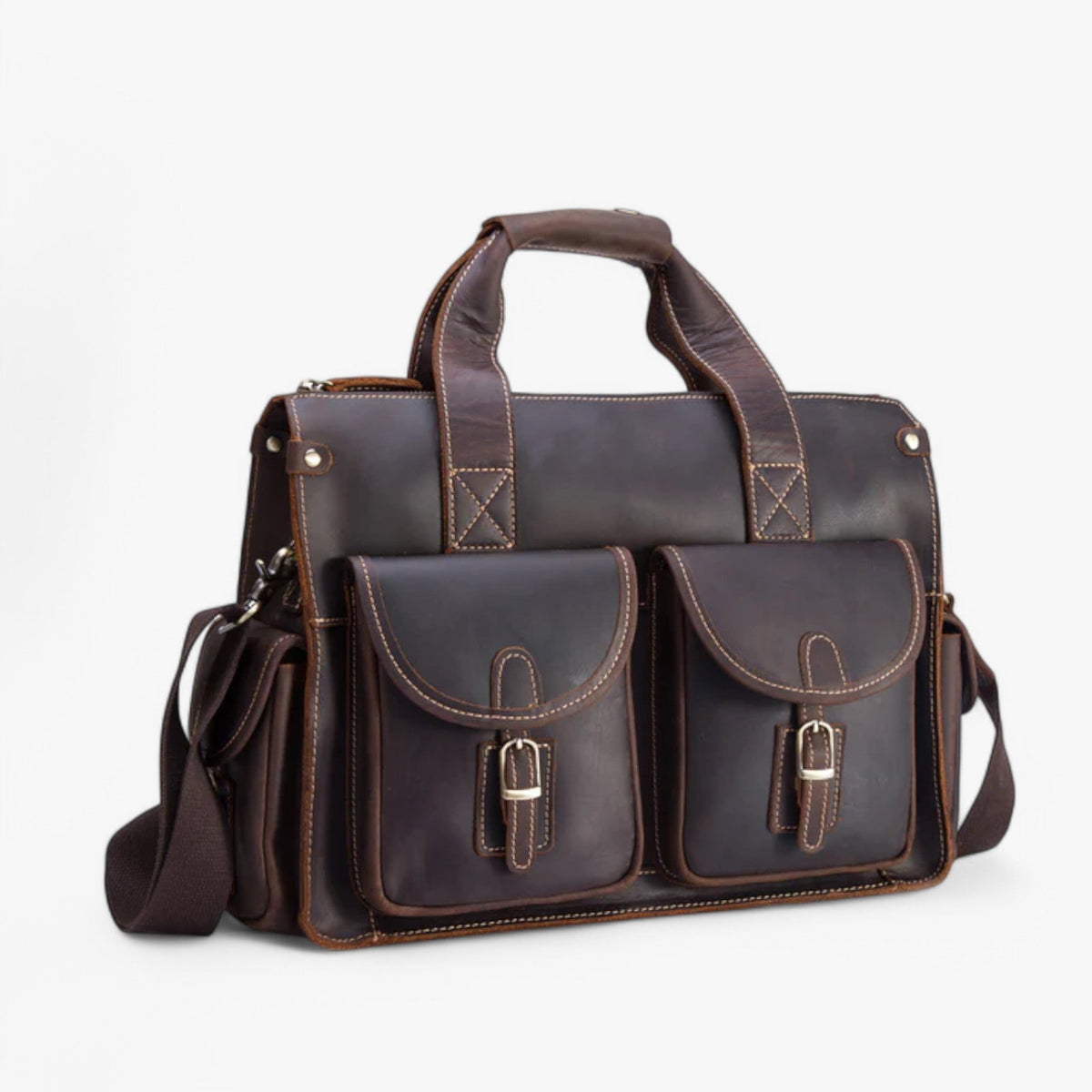 Classic Dark Brown Vintage Leather Document Folder Bag