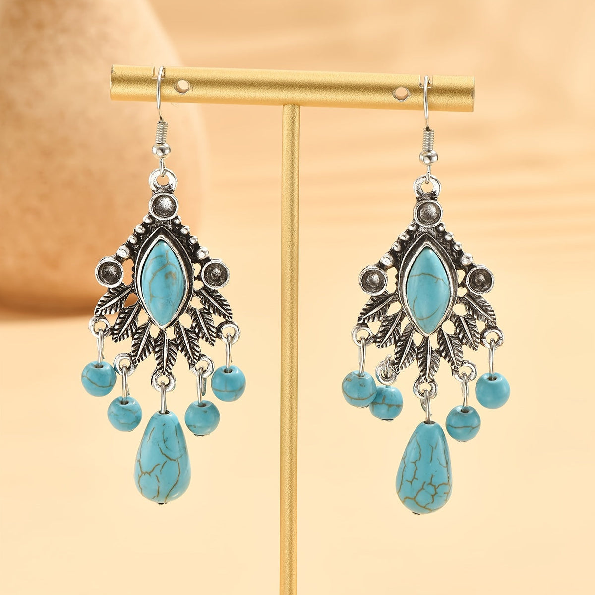 Bohemian Turquoise and Clear Drop Earrings