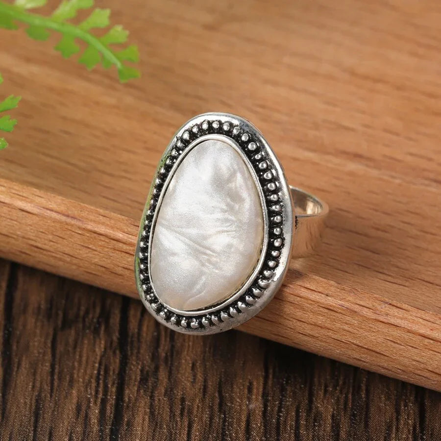 Adjustable Vintage-Style Elastic Geometric Enamel Ring